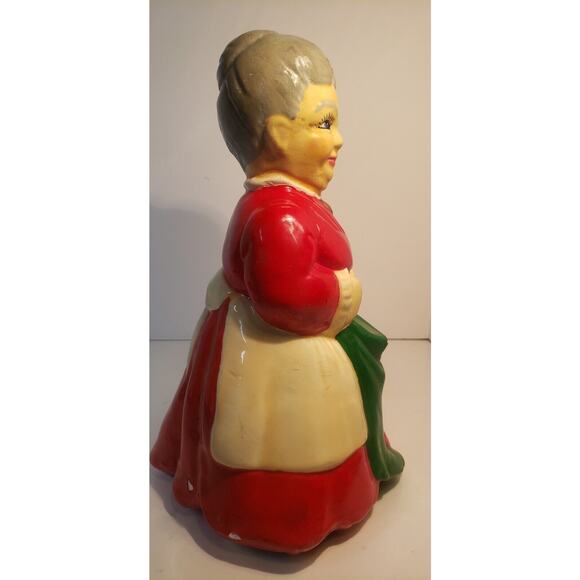 Vintage Ceramic Mrs. Claus Figurine Hand Painted Holding Stocking 10" Holiday - Picture 3 of 16